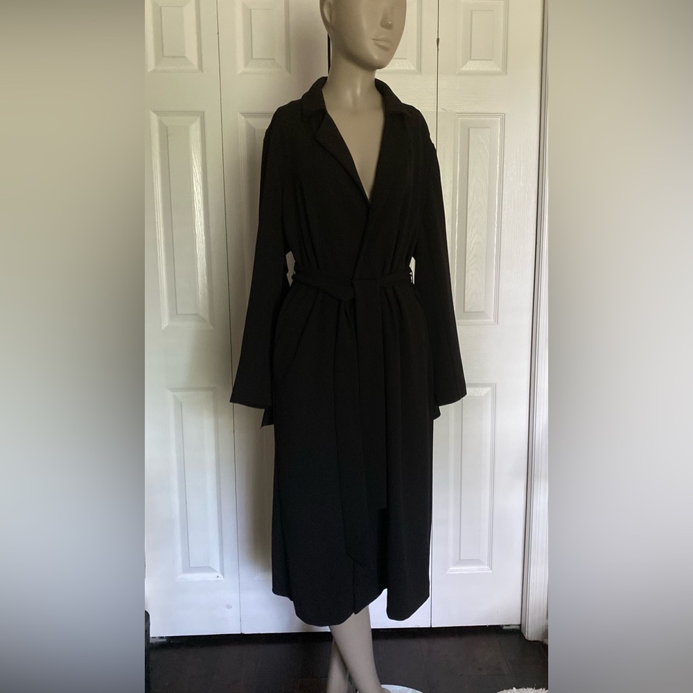 Super Trash Ruffled Sleeve And Back Belted Black Trench Jacket size S